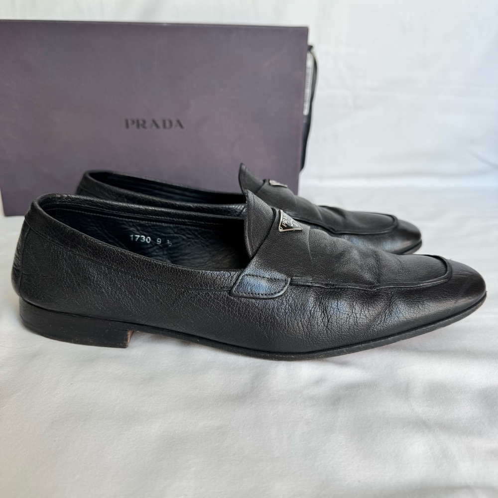 SOLD Prada Saffiano Black Leather Penny Loafers Dress Slip On Shoes Men’s 9.5 - Picture 4 of 6